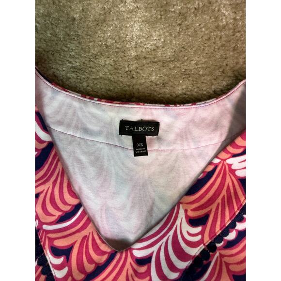 Talbots Womens Size XS Pink White Sleeveless Printed Shift Dress Cotton D213 - Picture 6 of 10